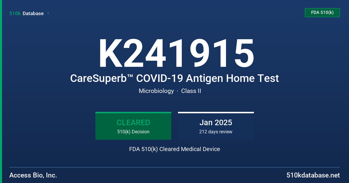 K241915 CareSuperb™ COVID-19 Antigen Home Test FDA 510(k) Cleared Medical Device
