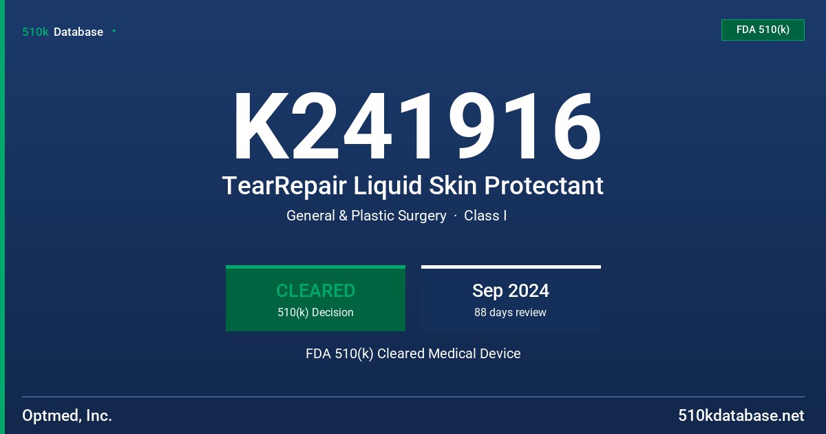 K241916 TearRepair Liquid Skin Protectant FDA 510(k) Cleared Medical Device