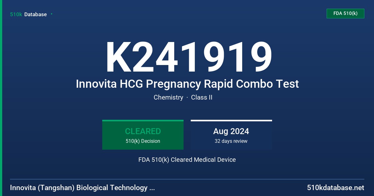 K241919 Innovita HCG Pregnancy Rapid Combo Test FDA 510(k) Cleared Medical Device