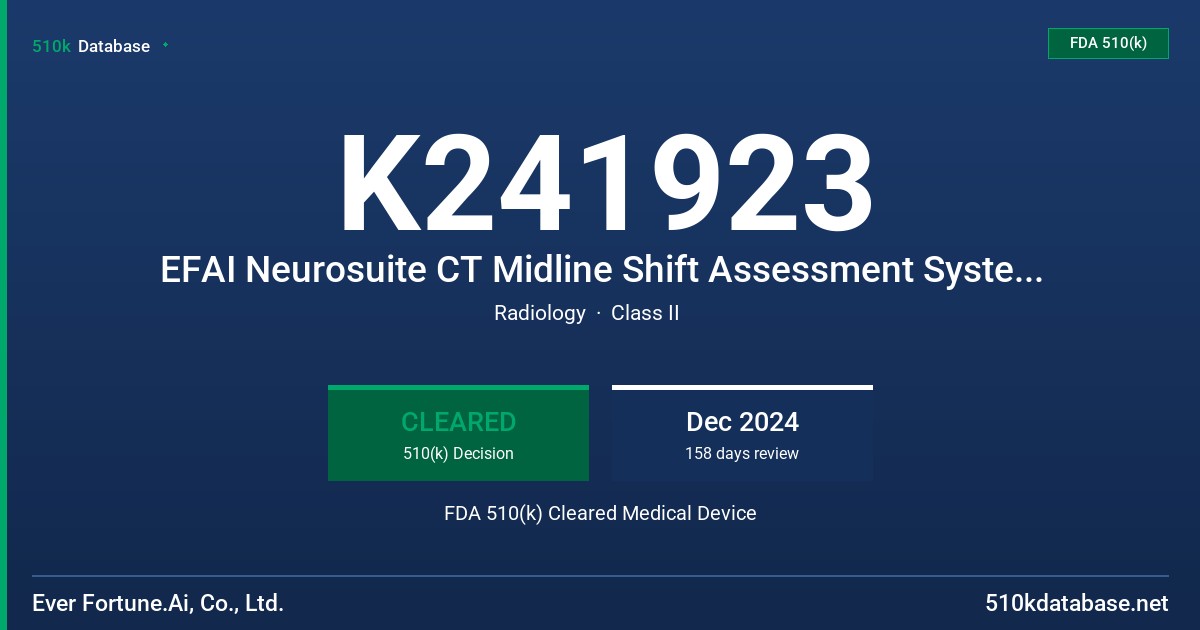 K241923 EFAI Neurosuite CT Midline Shift Assessment System (MLS-CT-100) FDA 510(k) Cleared Medical Device