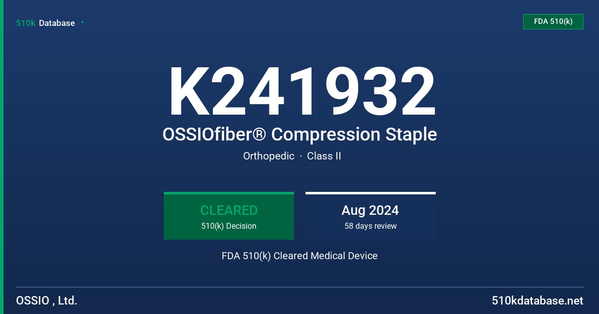 K241932 OSSIOfiber® Compression Staple FDA 510(k) Cleared Medical Device