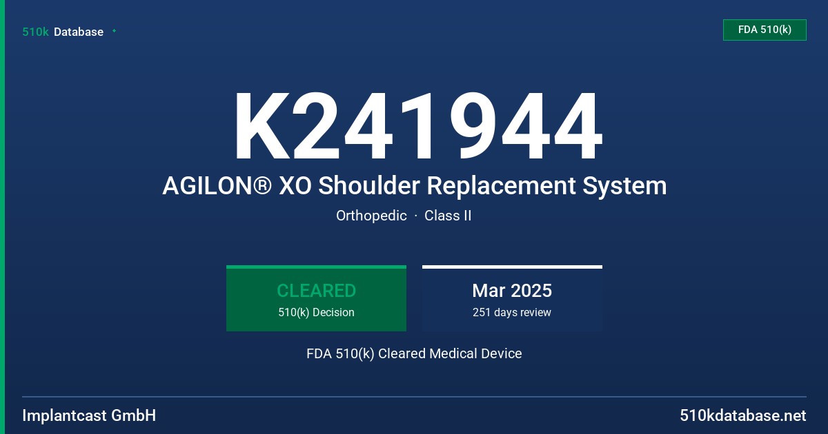 K241944 AGILON® XO Shoulder Replacement System FDA 510(k) Cleared Medical Device