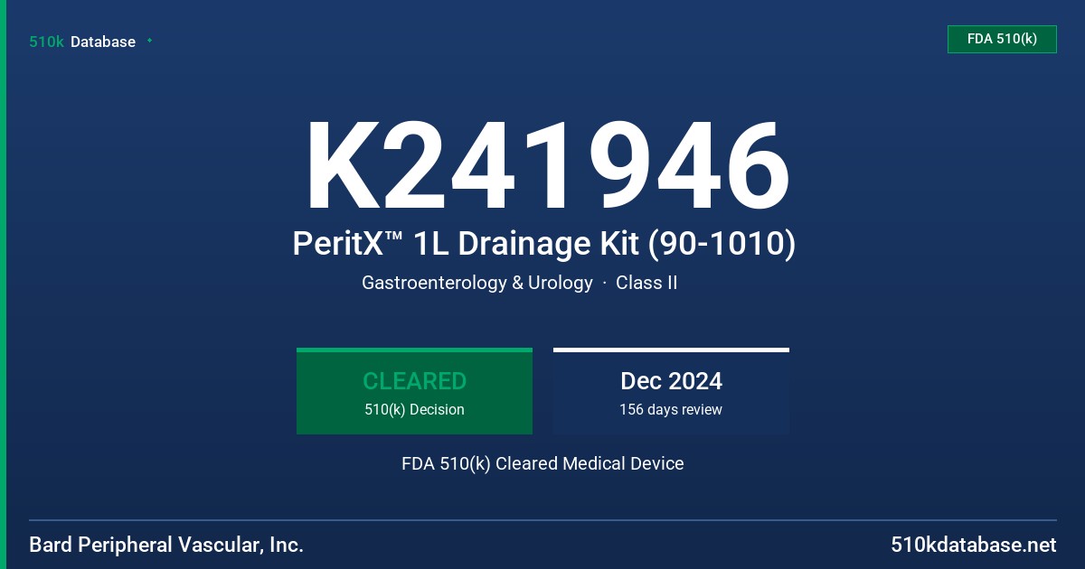 K241946 PeritX™ 1L Drainage Kit (90-1010) FDA 510(k) Cleared Medical Device