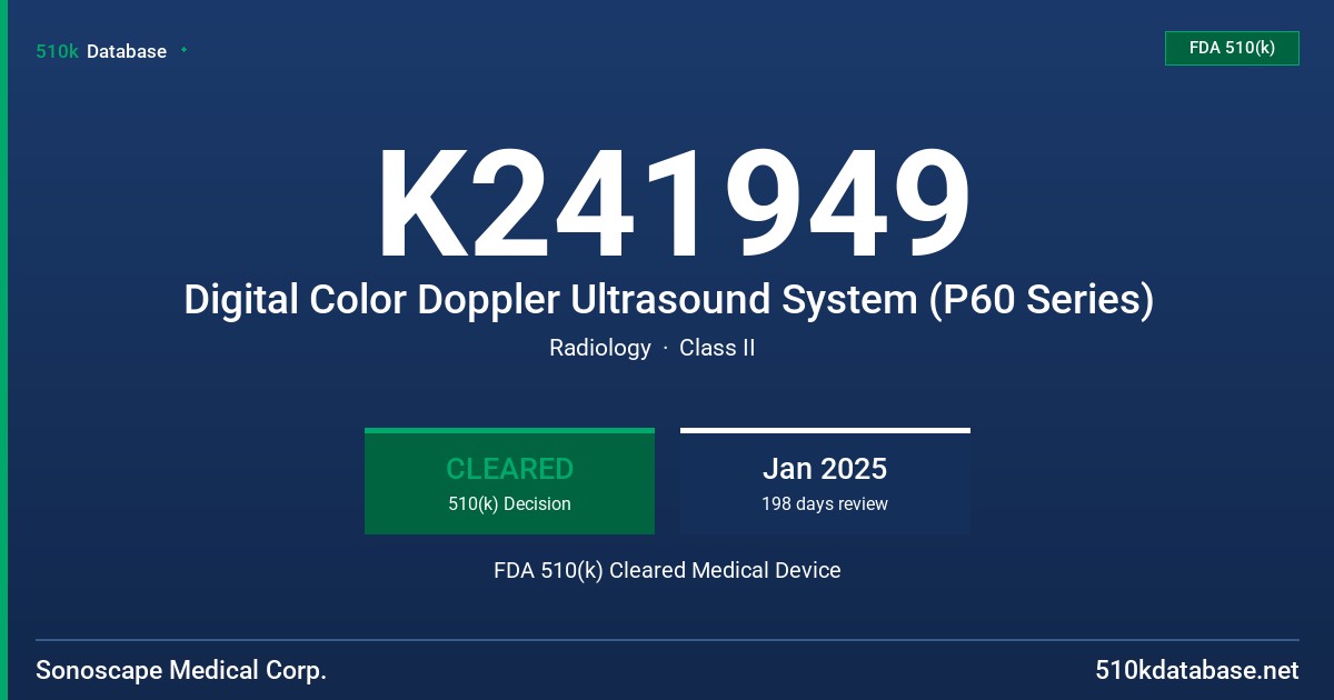 K241949 Digital Color Doppler Ultrasound System (P60 Series) FDA 510(k) Cleared Medical Device