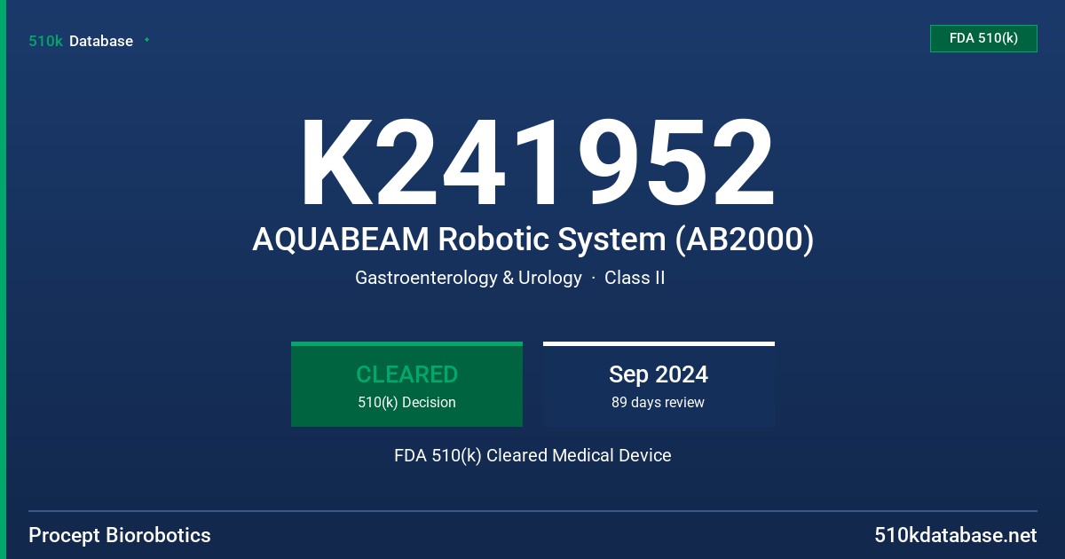 K241952 AQUABEAM Robotic System (AB2000) FDA 510(k) Cleared Medical Device