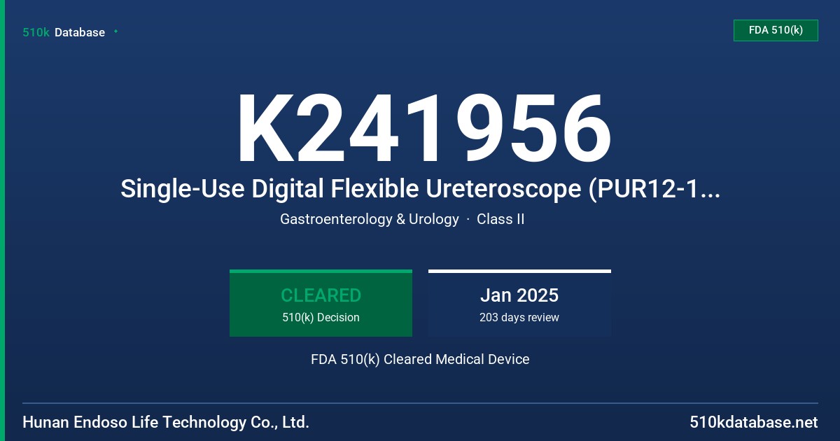 K241956 Single-Use Digital Flexible Ureteroscope (PUR12-1, PUR12-2, PUR12-3,  PUR12-4, PUR12-5, PUR12-6, PUR12-S, PUR12-S1, PUR12-S2) FDA 510(k) Cleared Medical Device