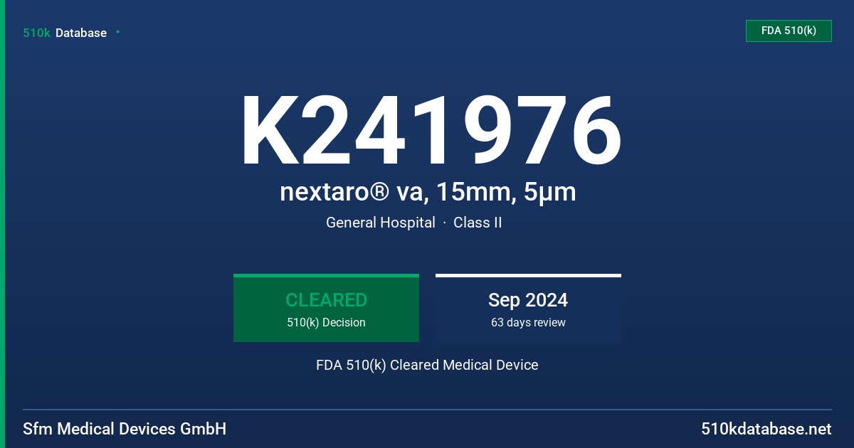 K241976 nextaro® va, 15mm, 5µm FDA 510(k) Cleared Medical Device