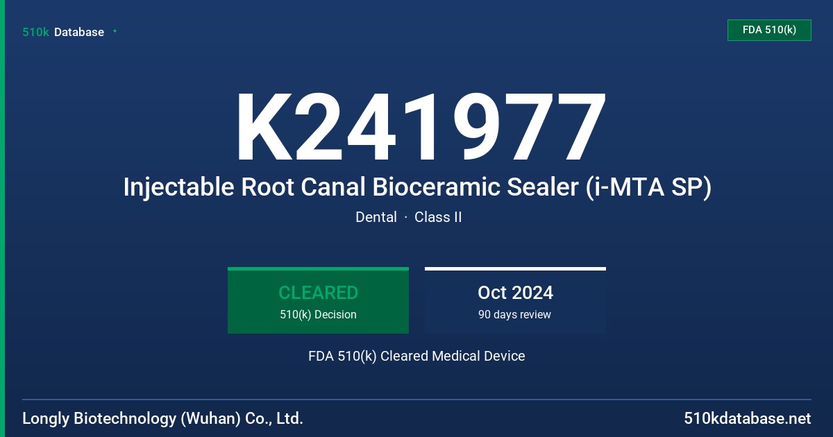 K241977 Injectable Root Canal Bioceramic Sealer (i-MTA SP) FDA 510(k) Cleared Medical Device