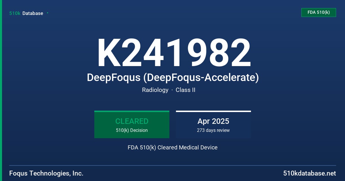K241982 DeepFoqus (DeepFoqus-Accelerate) FDA 510(k) Cleared Medical Device