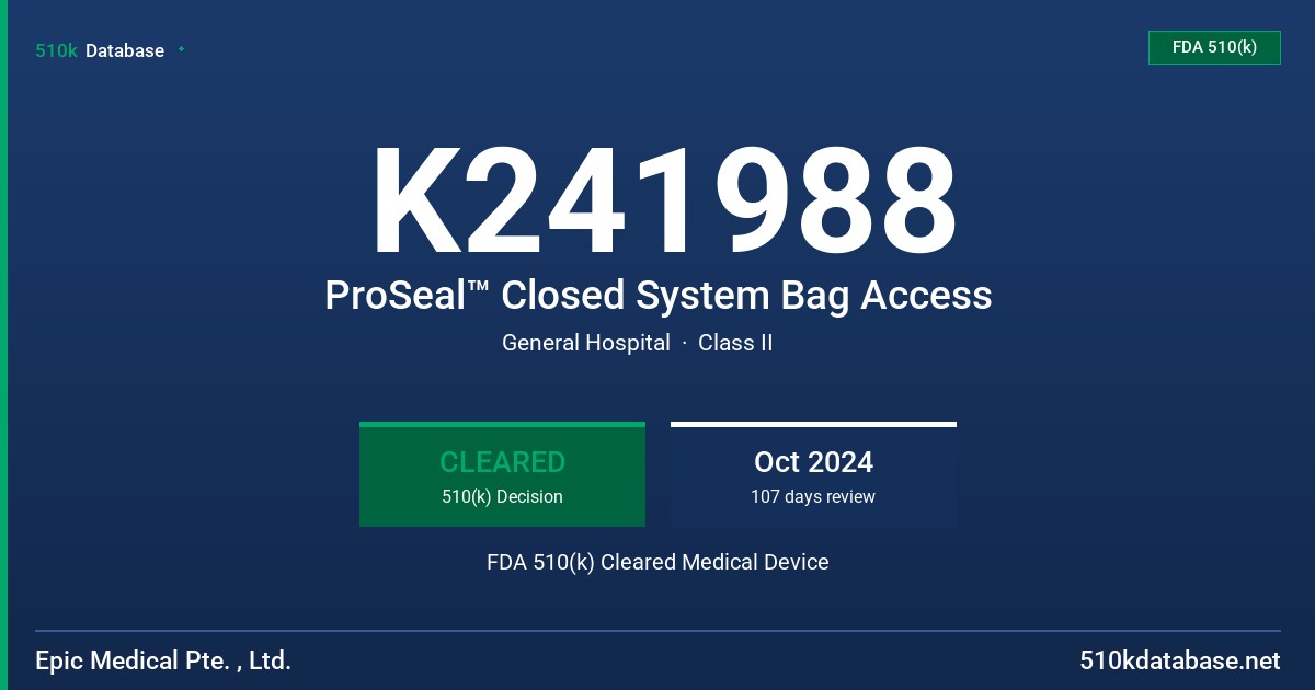 K241988 ProSeal™ Closed System Bag Access FDA 510(k) Cleared Medical Device