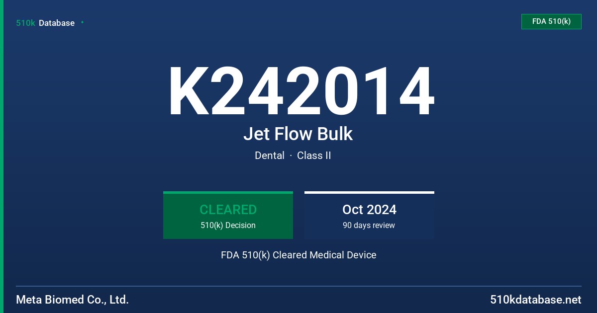 K242014 Jet Flow Bulk FDA 510(k) Cleared Medical Device