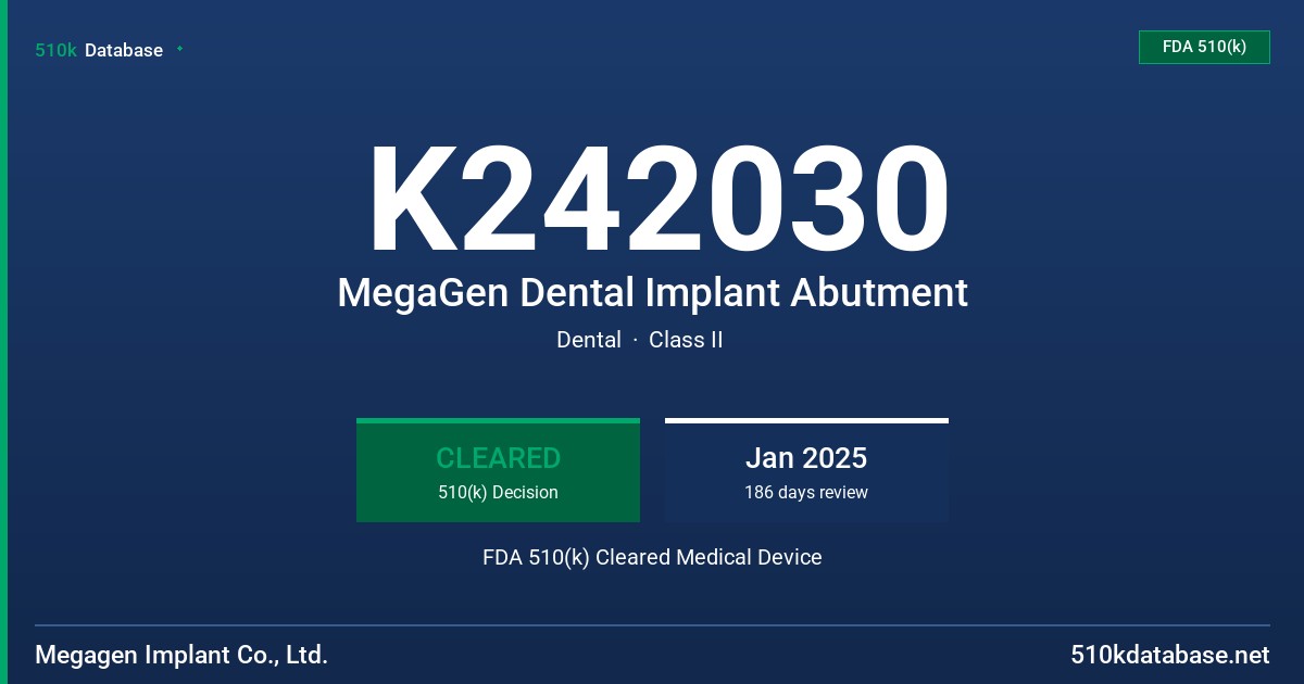 K242030 MegaGen Dental Implant Abutment FDA 510(k) Cleared Medical Device