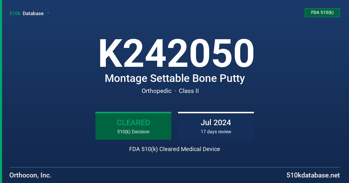K242050 Montage Settable Bone Putty FDA 510(k) Cleared Medical Device