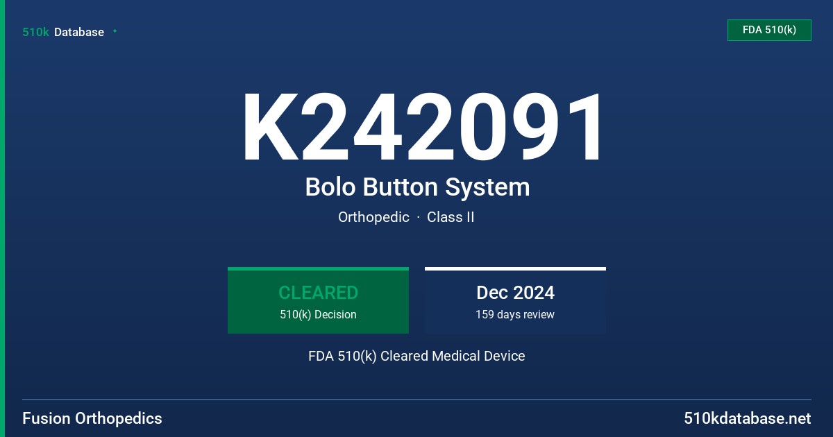 K242091 Bolo Button System FDA 510(k) Cleared Medical Device