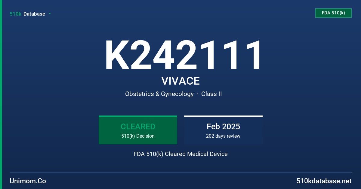 K242111 VIVACE FDA 510(k) Cleared Medical Device