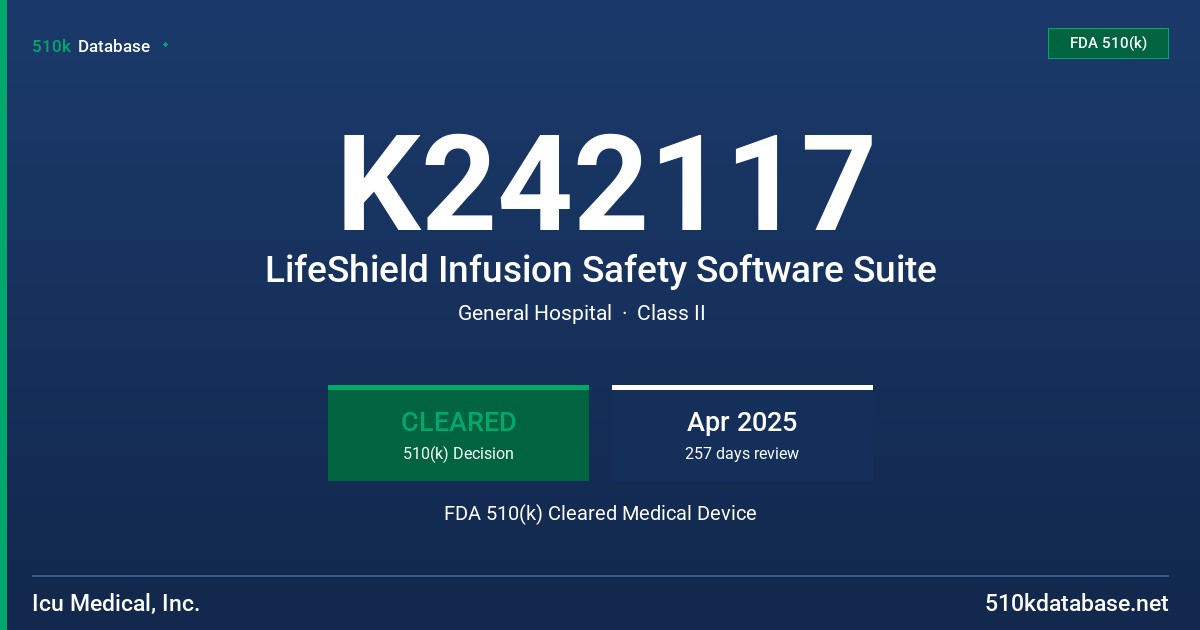 K242117 LifeShield Infusion Safety Software Suite FDA 510(k) Cleared Medical Device