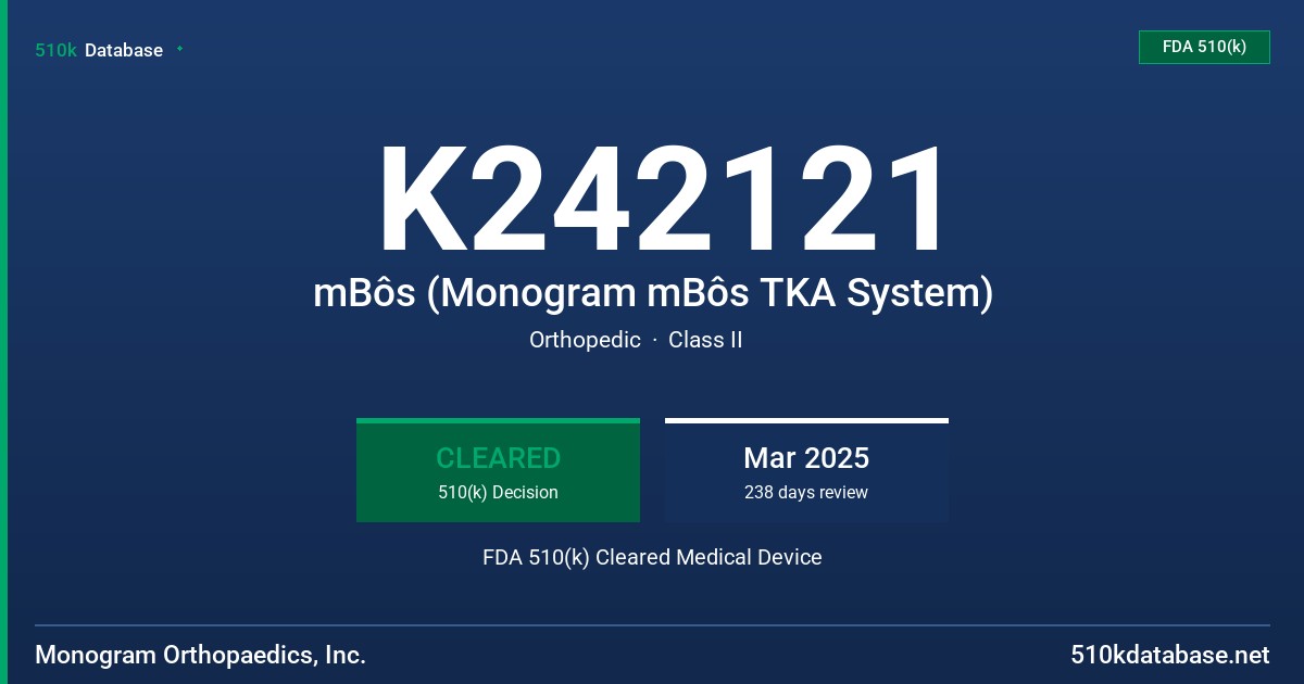 K242121 mBôs (Monogram mBôs TKA System) FDA 510(k) Cleared Medical Device