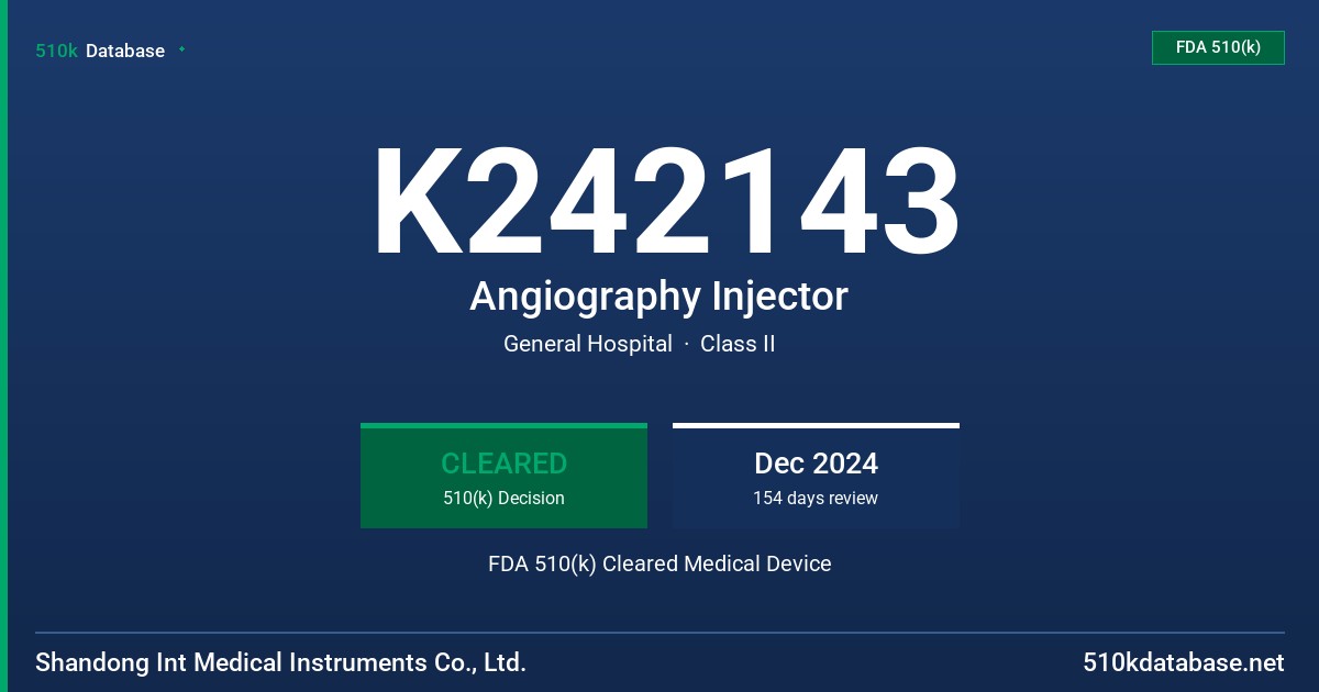 K242143 Angiography Injector FDA 510(k) Cleared Medical Device