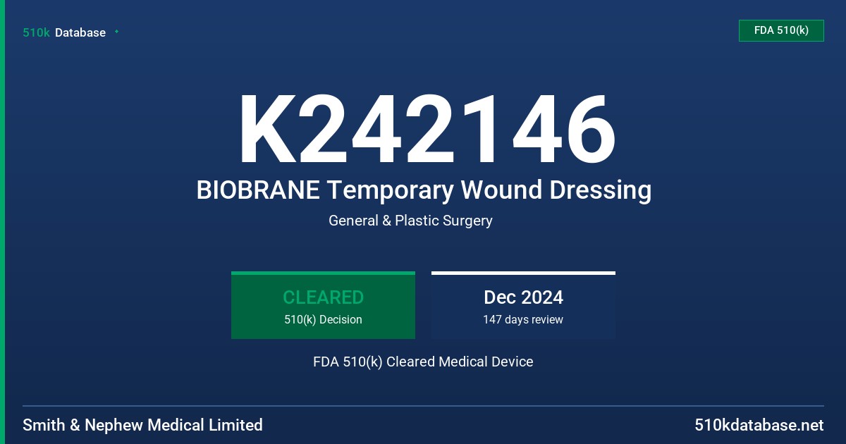 K242146 BIOBRANE Temporary Wound Dressing FDA 510(k) Cleared Medical Device