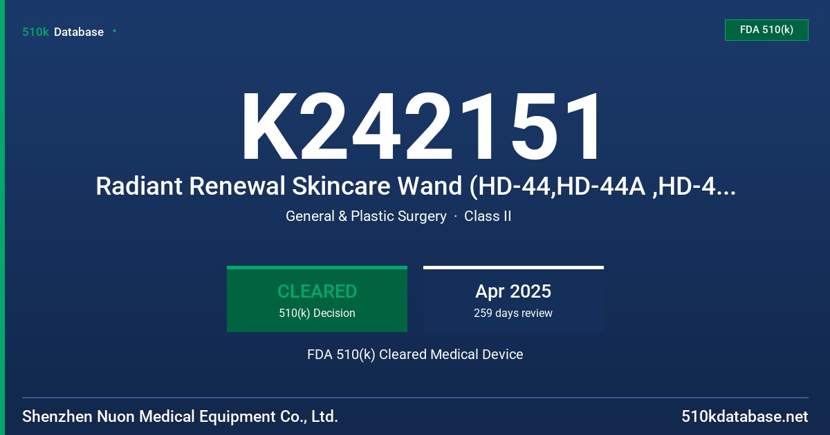 K242151 Radiant Renewal Skincare Wand (HD-44,HD-44A ,HD-44B,HD-44C, HD-69, HD-69A, HD-69B) FDA 510(k) Cleared Medical Device