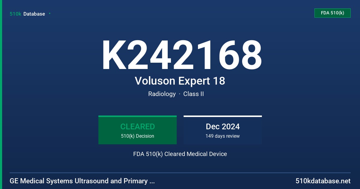 K242168 Voluson Expert 18 FDA 510(k) Cleared Medical Device