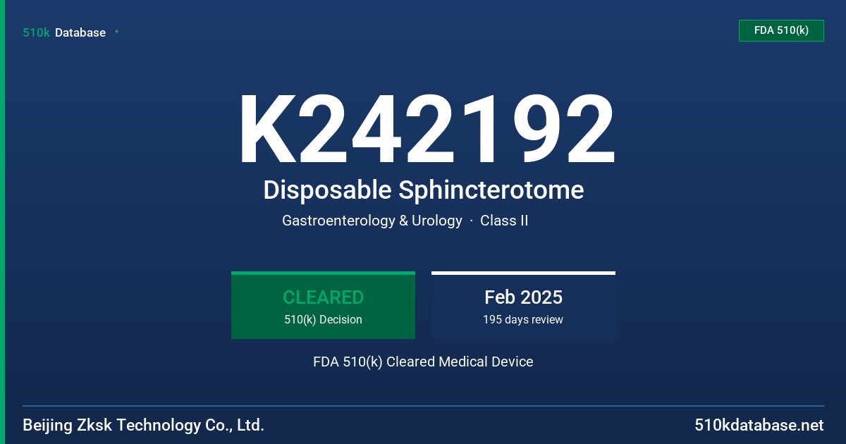 K242192 Disposable Sphincterotome FDA 510(k) Cleared Medical Device