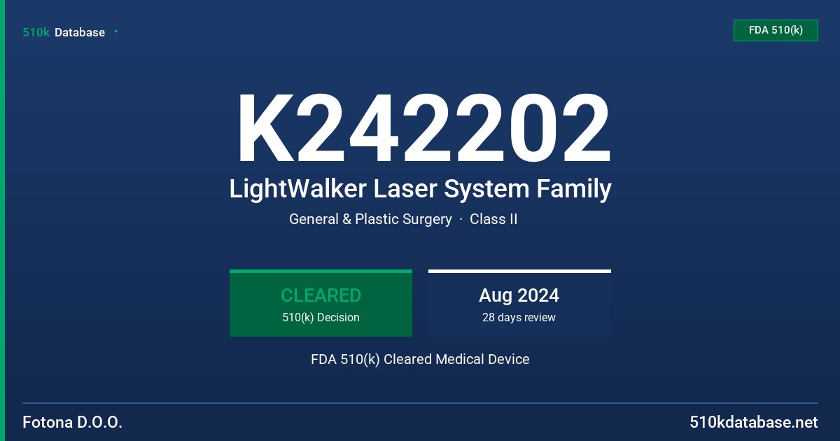 K242202 LightWalker Laser System Family FDA 510(k) Cleared Medical Device