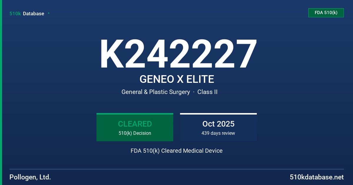 K242227 GENEO X ELITE FDA 510(k) Cleared Medical Device