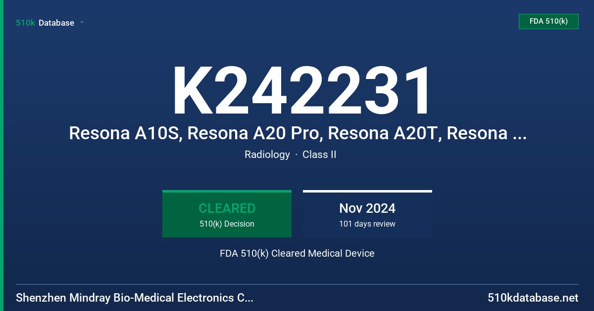 K242231 Resona A10S, Resona A20 Pro, Resona A20T, Resona A20S, Resona A20W, Resona A20, Resona A20 Exp, Resona A20 Premium, Resona A20 Elite, Resona A20 Plus, Resona A Elite, Resona A MV, Eagus A20W, Eagus A20 Diagnostic Ultrasound System FDA 510(k) Cleared Medical Device
