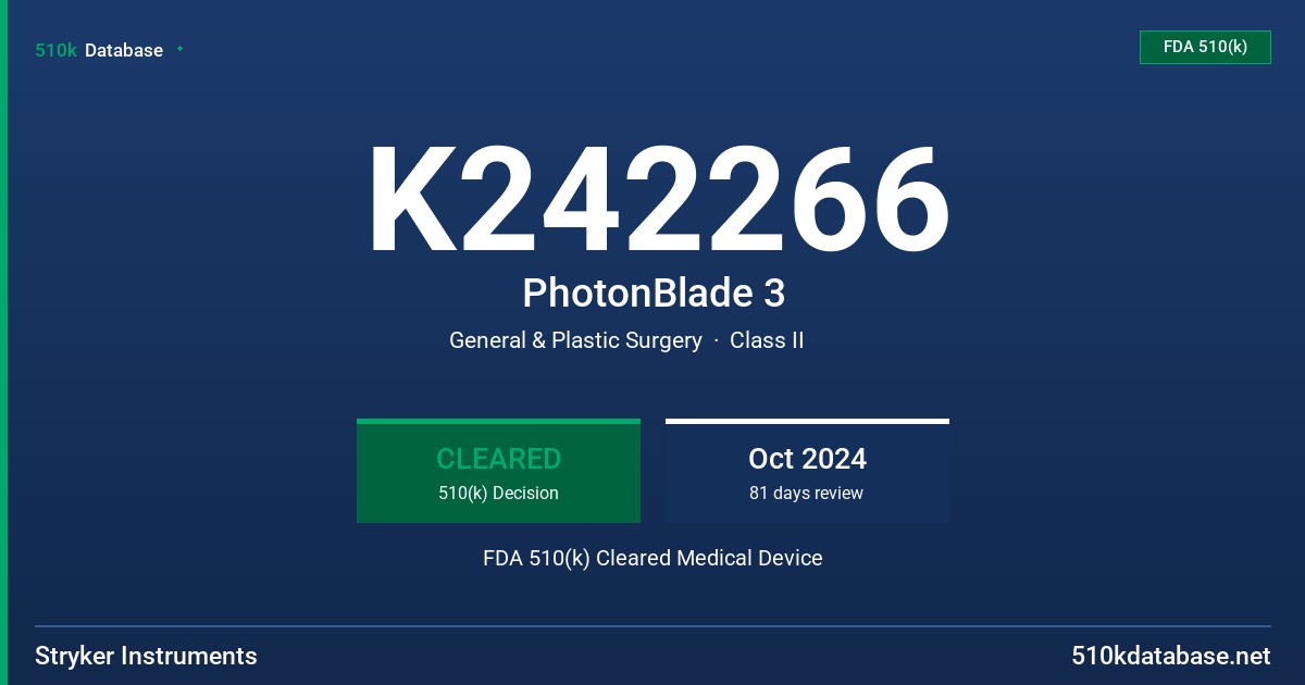 K242266 PhotonBlade 3 FDA 510(k) Cleared Medical Device