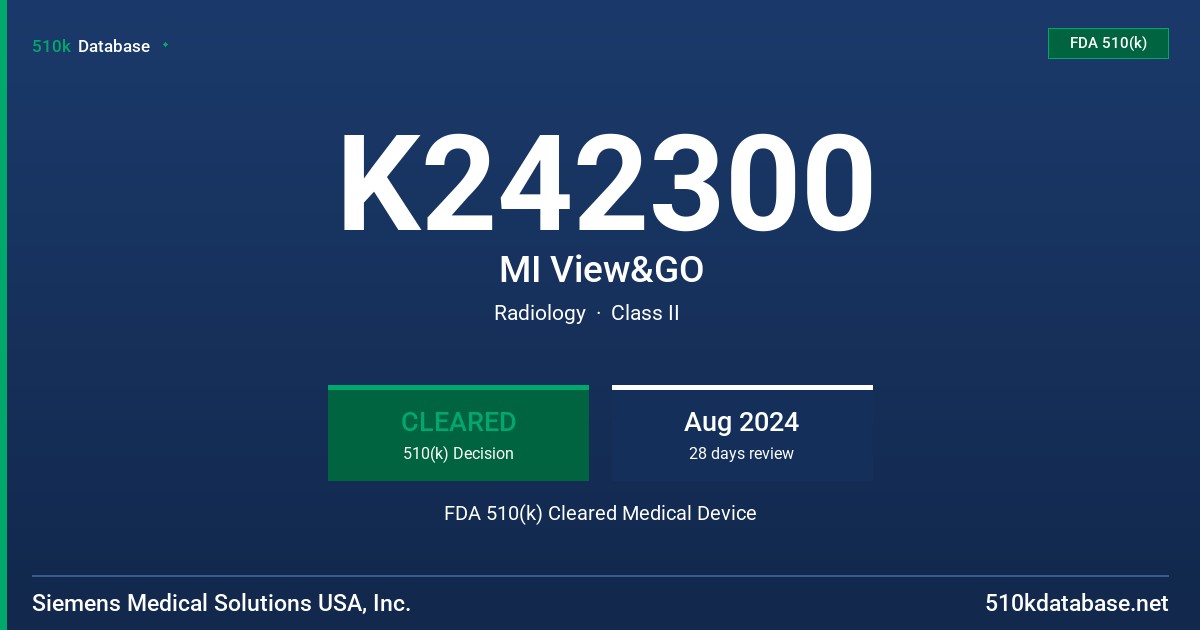 K242300 MI View&GO FDA 510(k) Cleared Medical Device