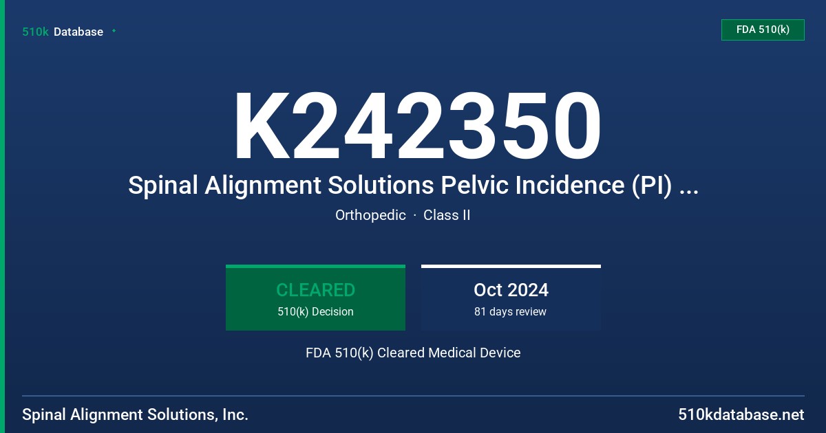 K242350 Spinal Alignment Solutions Pelvic Incidence (PI) Rod System FDA 510(k) Cleared Medical Device