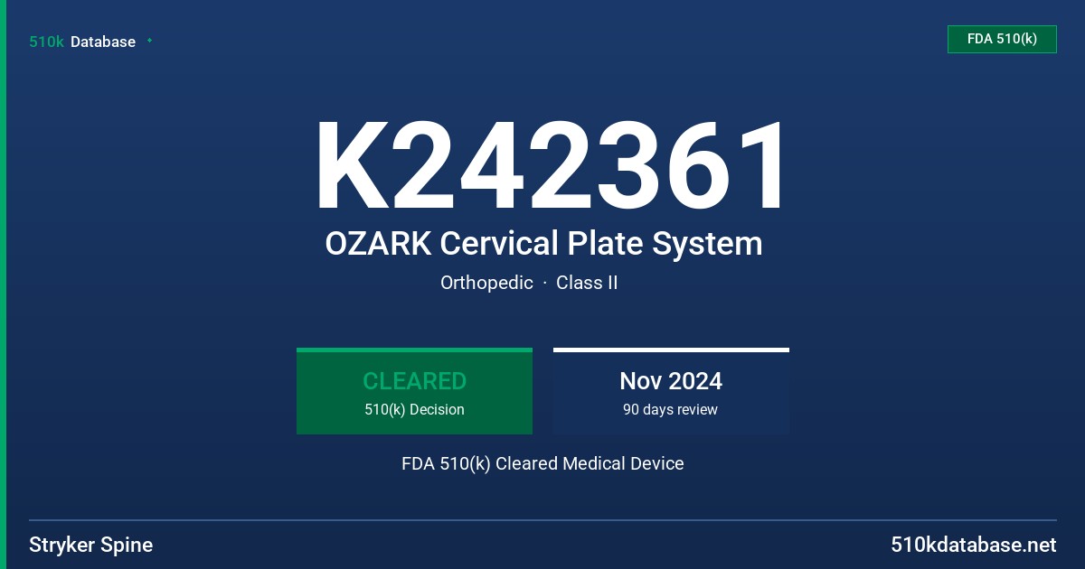 K242361 OZARK Cervical Plate System FDA 510(k) Cleared Medical Device