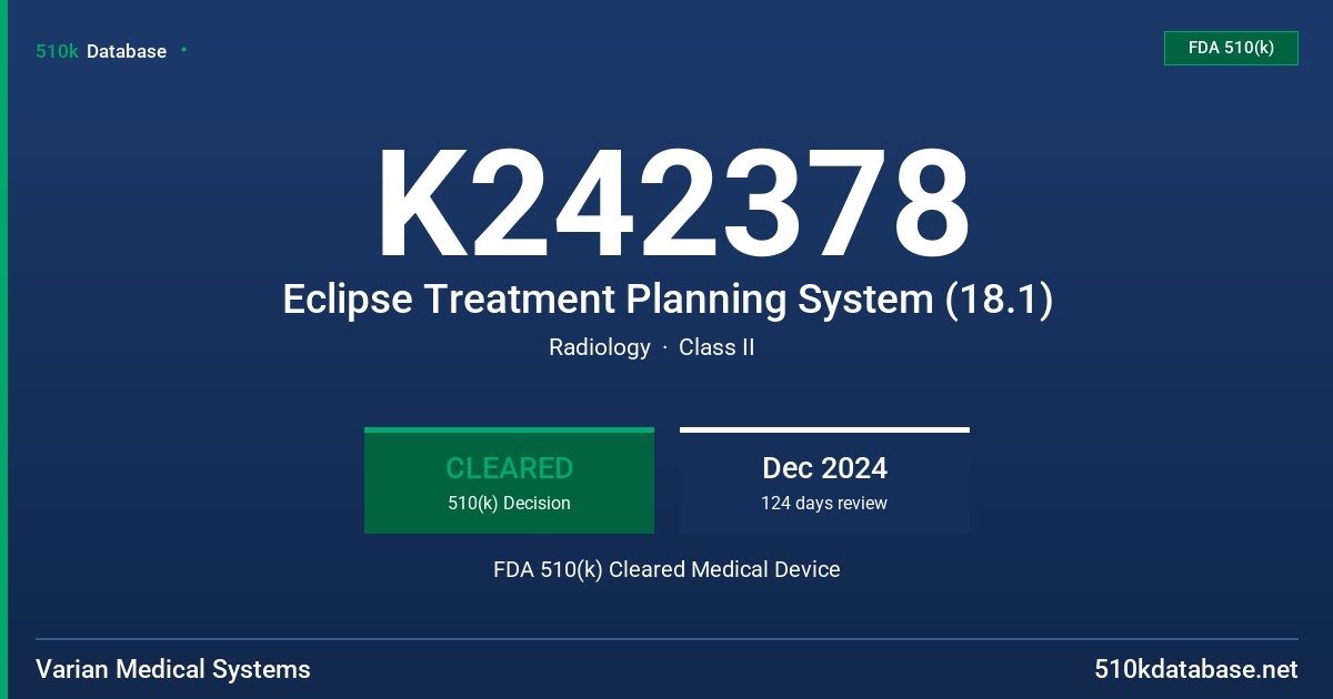 K242378 Eclipse Treatment Planning System (18.1) FDA 510(k) Cleared Medical Device