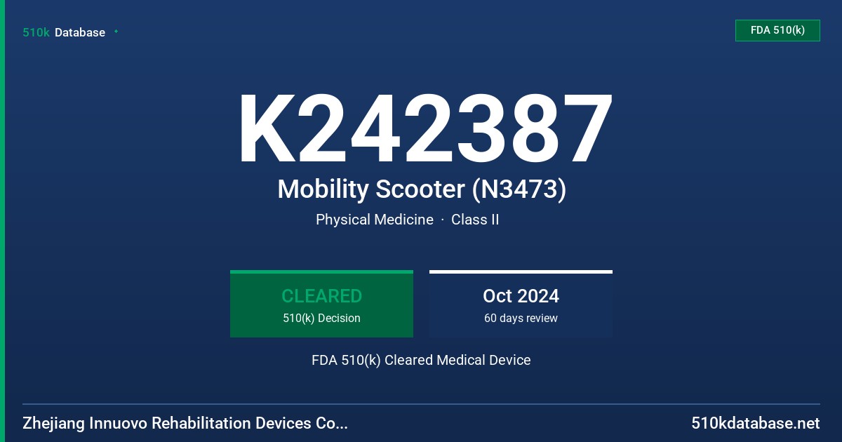 K242387 Mobility Scooter (N3473) FDA 510(k) Cleared Medical Device