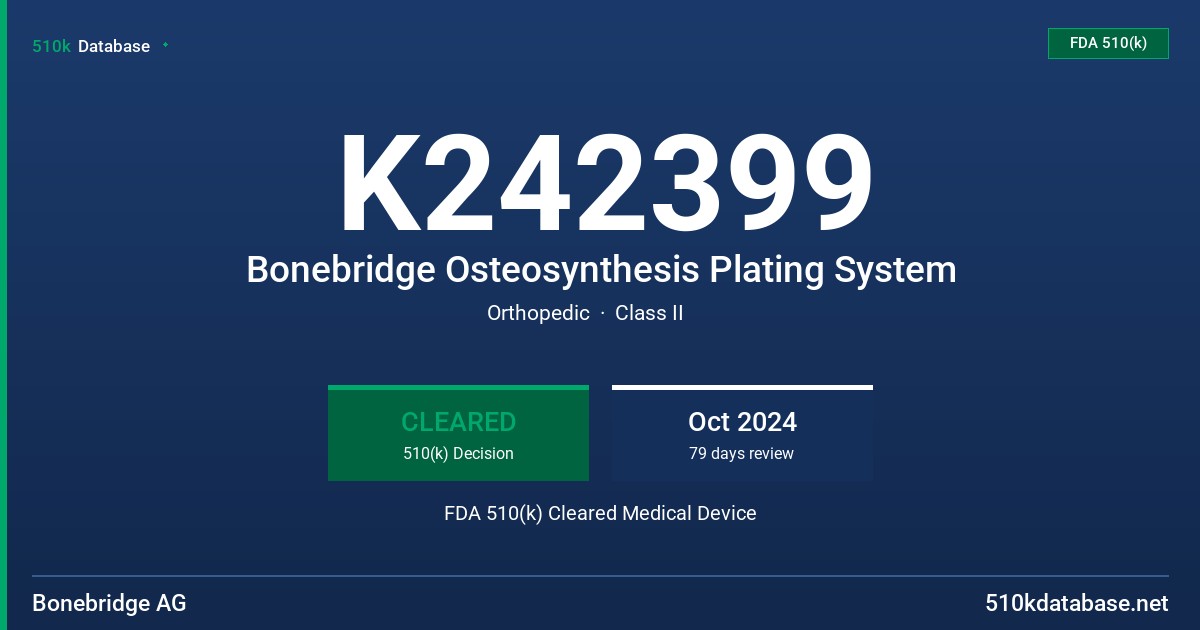 K242399 Bonebridge Osteosynthesis Plating System FDA 510(k) Cleared Medical Device