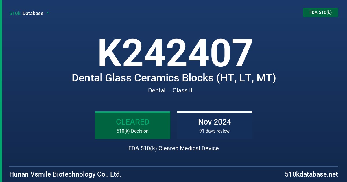 K242407 Dental Glass Ceramics Blocks (HT, LT, MT) FDA 510(k) Cleared Medical Device