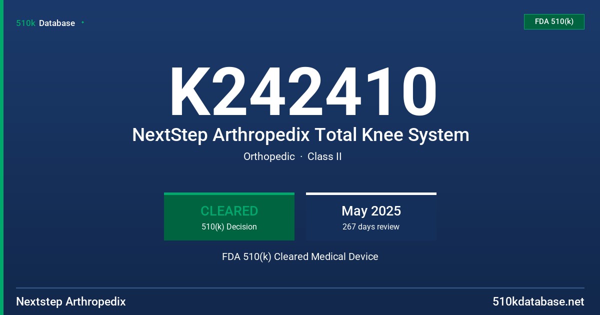 K242410 NextStep Arthropedix Total Knee System FDA 510(k) Cleared Medical Device