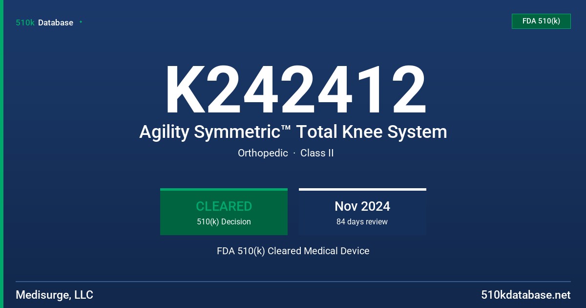 K242412 Agility Symmetric™ Total Knee System FDA 510(k) Cleared Medical Device