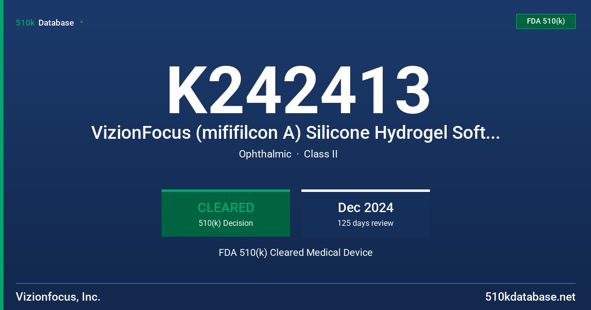 K242413 VizionFocus (mififilcon A) Silicone Hydrogel Soft (hydrophilic) Daily Disposable Contact Lens FDA 510(k) Cleared Medical Device