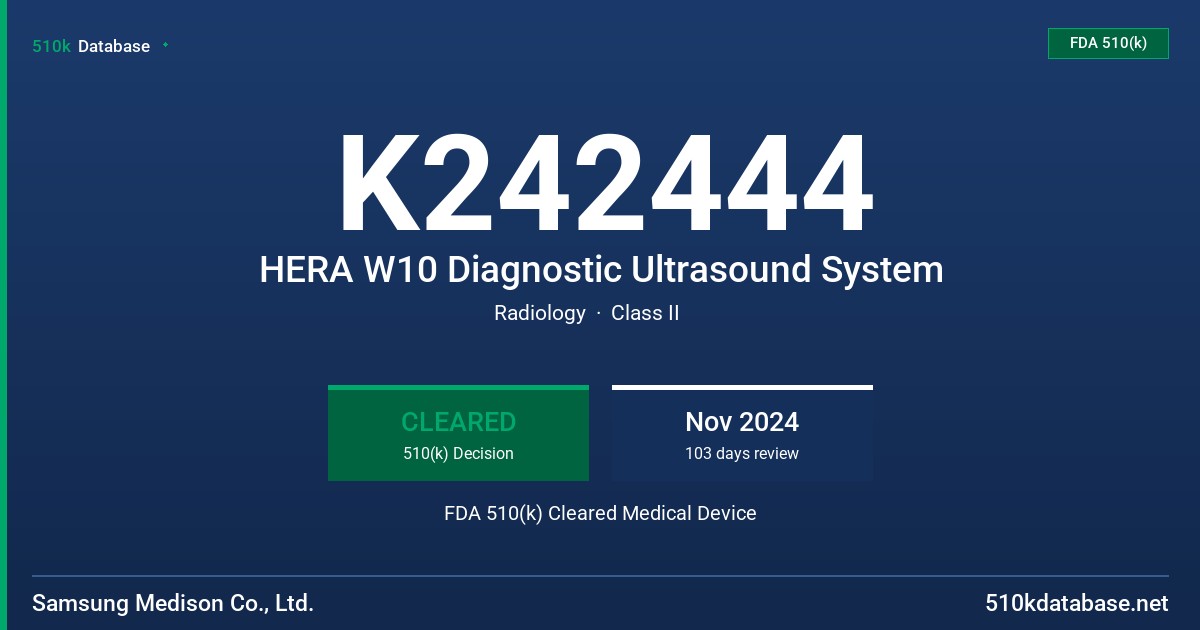 K242444 HERA W10 Diagnostic Ultrasound System FDA 510(k) Cleared Medical Device