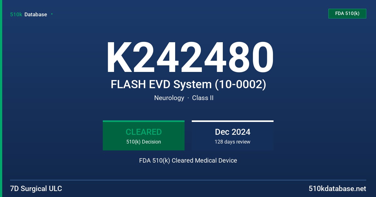 K242480 FLASH EVD System (10-0002) FDA 510(k) Cleared Medical Device