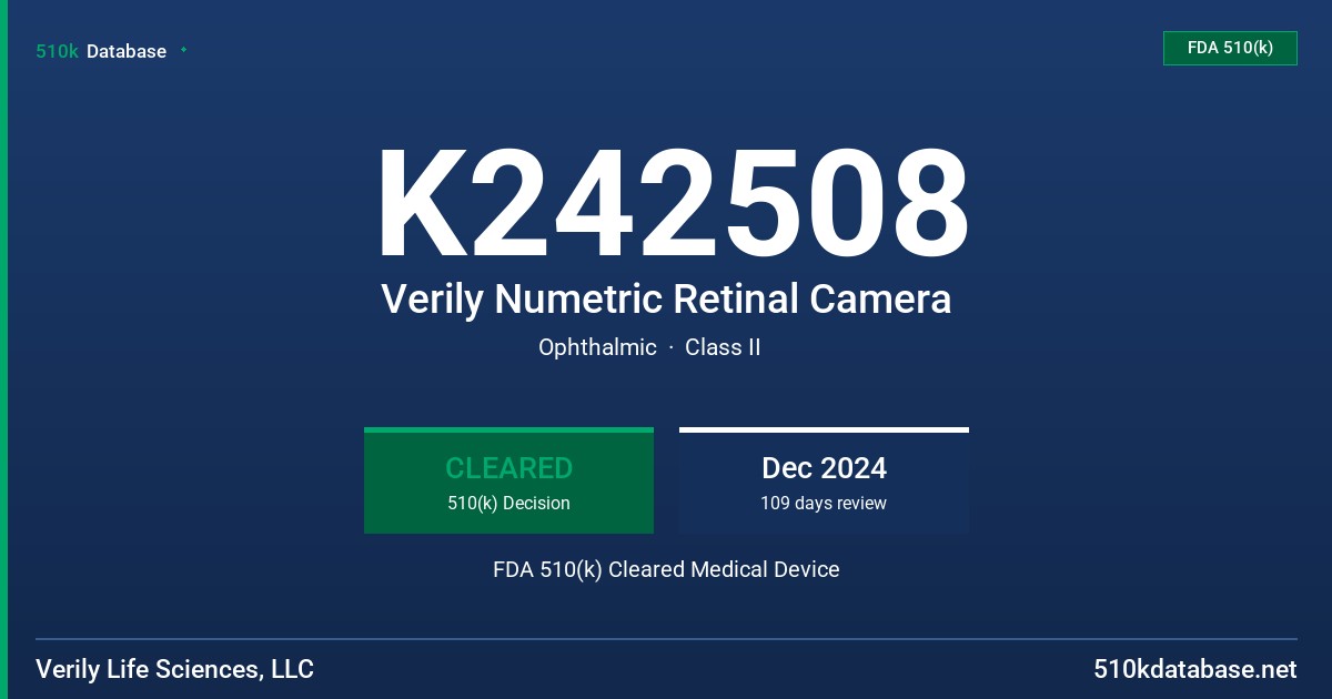K242508 Verily Numetric Retinal Camera FDA 510(k) Cleared Medical Device
