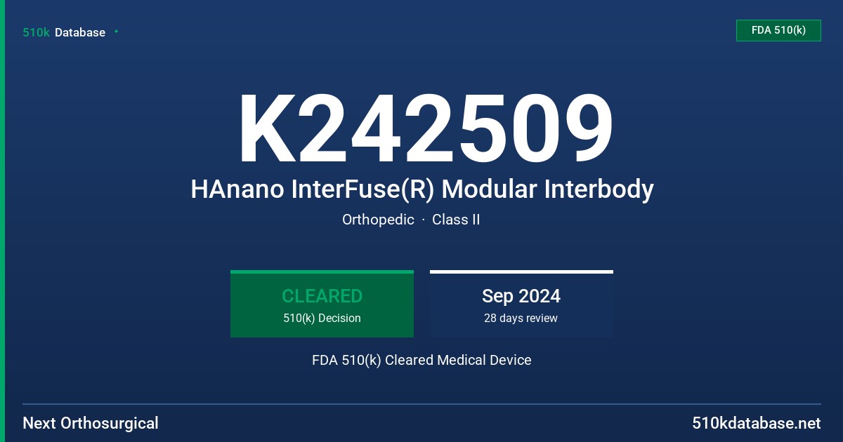 K242509 HAnano InterFuse(R) Modular Interbody FDA 510(k) Cleared Medical Device