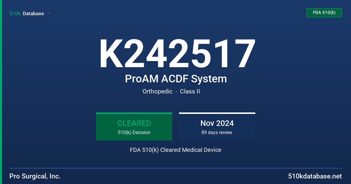 K242517 ProAM ACDF System FDA 510(k) Cleared Medical Device