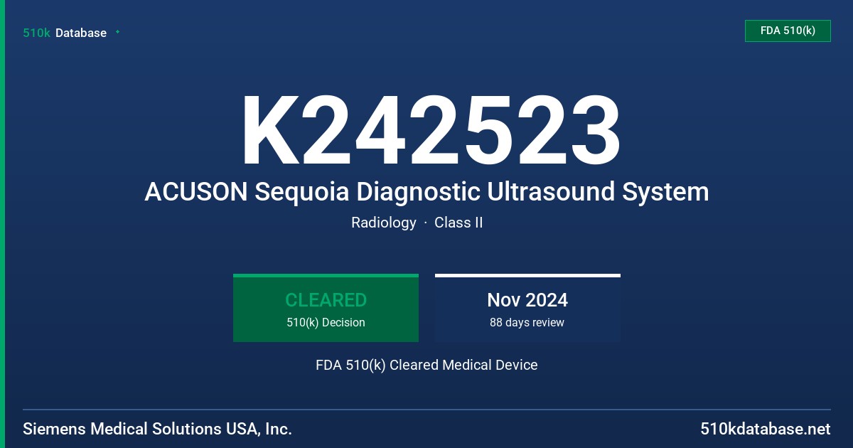 K242523 ACUSON Sequoia Diagnostic Ultrasound System FDA 510(k) Cleared Medical Device