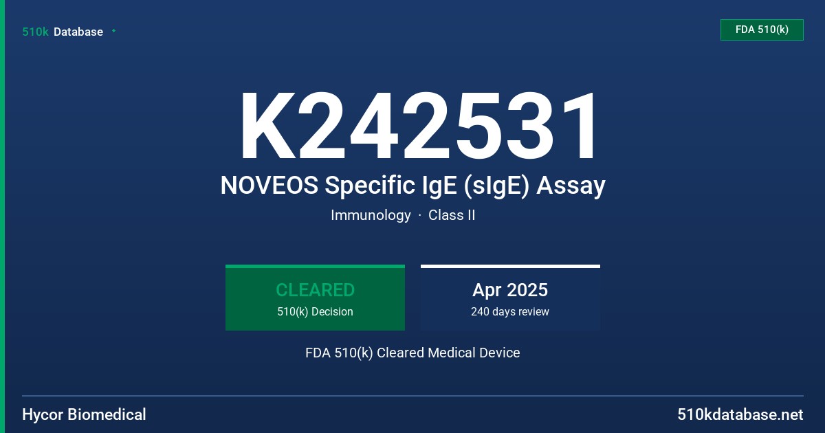 K242531 NOVEOS Specific IgE (sIgE) Assay FDA 510(k) Cleared Medical Device