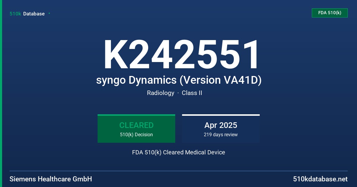 K242551 syngo Dynamics (Version VA41D) FDA 510(k) Cleared Medical Device