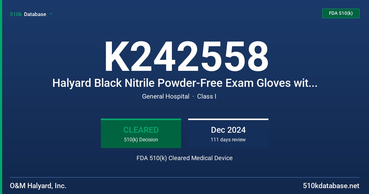 K242558 Halyard Black Nitrile Powder-Free Exam Gloves with Textured Grip Technology, Tested for Use with Chemotherapy Drugs, Fentanyl Citrate, Simulated Gastric Acid and Fentanyl in Simulated Gastric Acid FDA 510(k) Cleared Medical Device