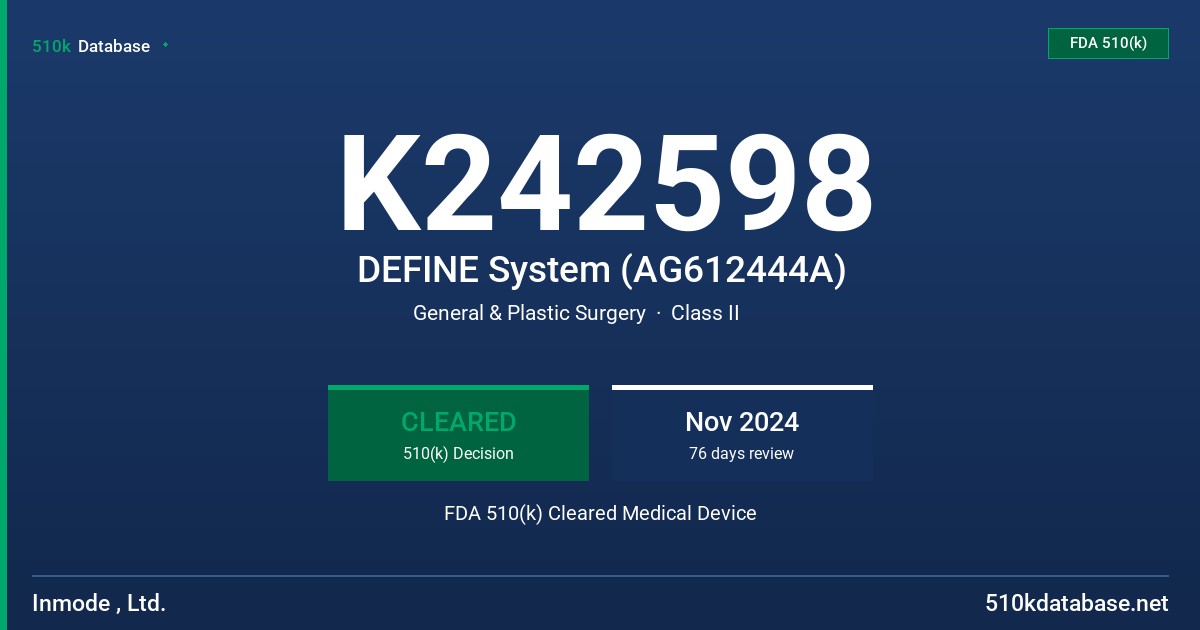 K242598 DEFINE System (AG612444A) FDA 510(k) Cleared Medical Device